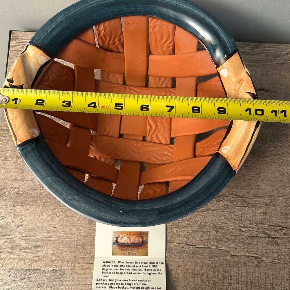 Handcrafted Clay Basket bread warmer with Blue and Orange Accents - Picture 8 of 9